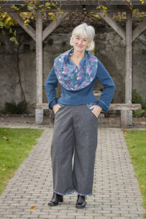 Pantalon droit en tweed anthracite chiné